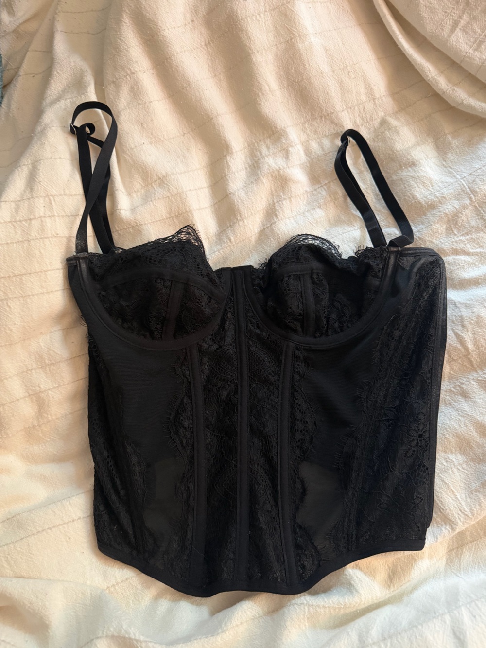 Black Lace Bustier Tank Top with Adjustable Straps